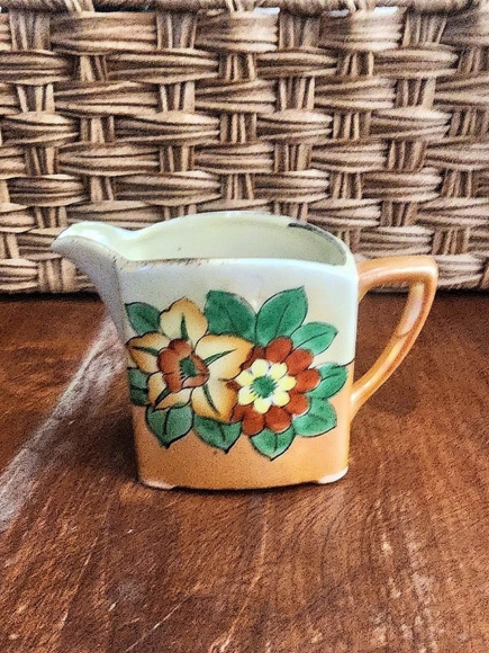 Vintage Japanese Hand-Painted Floral Lusterware Porcelain Creamer Peach